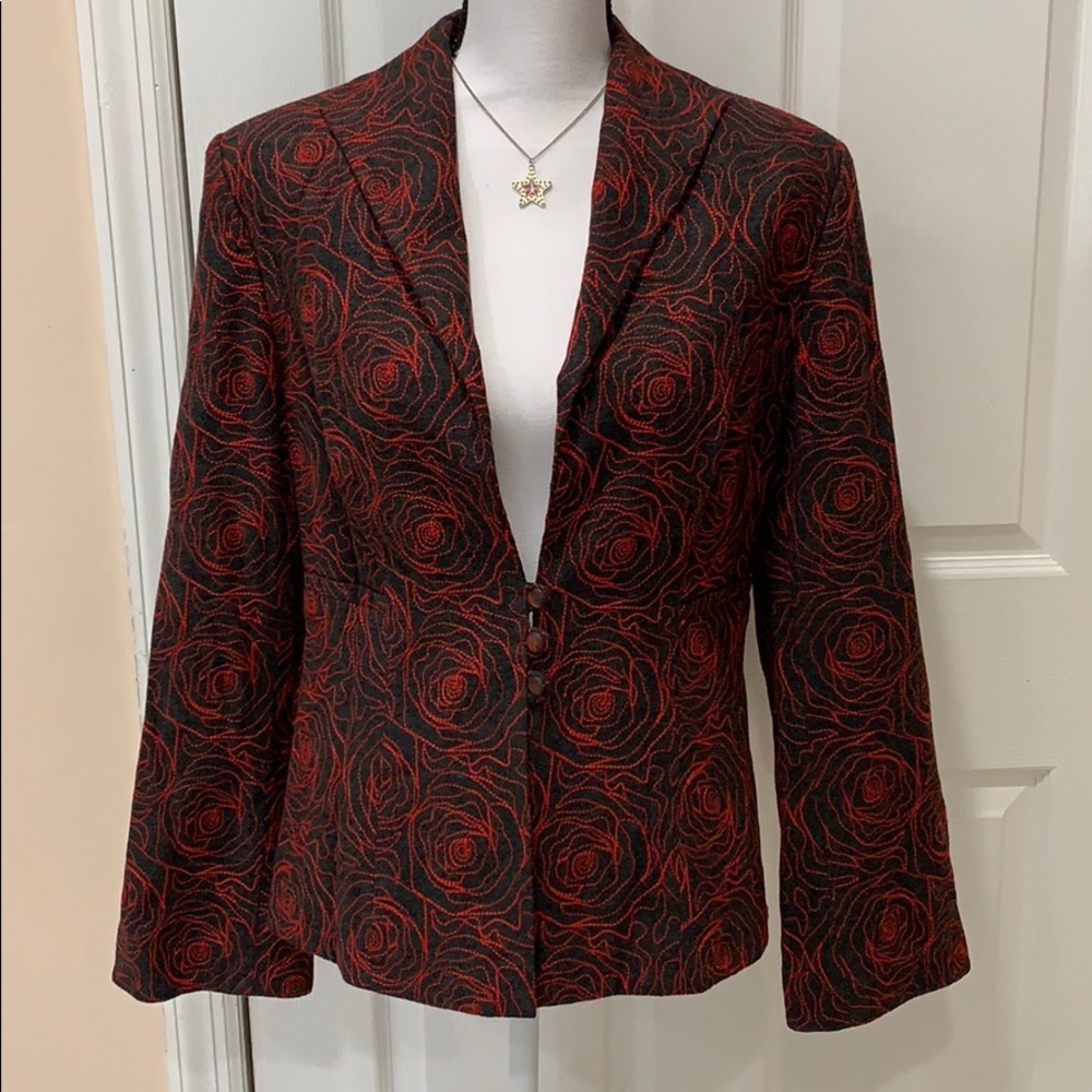 CLEARANCE gray red rose embroidered blazer sz12